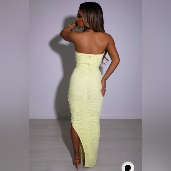 BABYBOO butter Yellow Ruched Maxi Dress. Size Medium NEW WITH TAGS - Picture 2 of 7